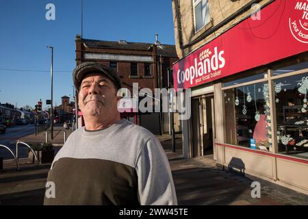 Dave Lee Exminner e residente di Goldthorpe. L'ex città mineraria di Goldthorpe, Barnsley, South Yorkshire, Regno Unito. Foto Stock