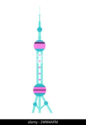 Oriental Pearl TV Tower - moderno design piatto, immagine singola isolata Illustrazione Vettoriale
