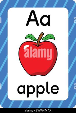 Schede didattiche ABC. Lettera, parola e immagine. Tessere educative per bambini. Alfabeto parola e immagine. pagine alfabetiche per bambini. Illustrazione Vettoriale