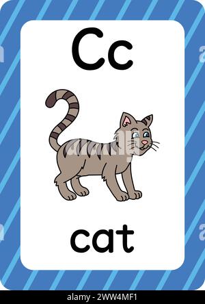 Schede didattiche ABC. Lettera, parola e immagine. Tessere educative per bambini. Alfabeto parola e immagine. pagine alfabetiche per bambini. Illustrazione Vettoriale