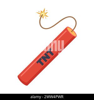 Bastoncini Dynamite. Il rosso si attacca con fusibili bruciati. Icona oggetto esplosivo trinitrotoluene. Illustrazione vettoriale Illustrazione Vettoriale