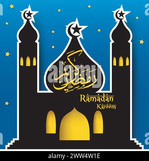 Biglietto di auguri Happy Eid Mubarak con scritta calligrafica, illustrazione vettoriale Illustrazione Vettoriale