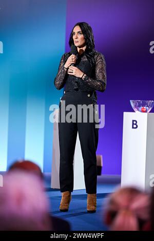 Parigi, Francia. 20 marzo 2024. Louisa Necib Cadamuro durante l'estrazione finale del torneo di calcio ai Giochi Olimpici al Paris 2024 HQ il 20 marzo 2024 a Parigi, in Francia. Crediti: Victor Joly/Alamy Live News Foto Stock