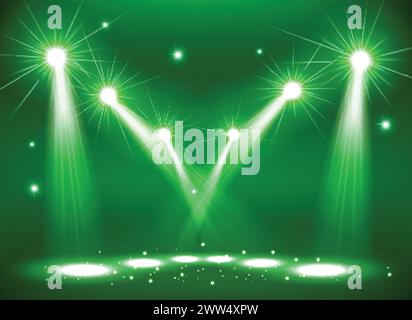 Fari di profondità sul palco con fumo e luce, illustrazione vettoriale Illustrazione Vettoriale