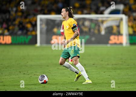 21 marzo 2024; CommBank Stadium, Sydney, NSW, World Cup Qualifying Football, Australia contro Libano; Jackson Irvine dell'Australia Foto Stock