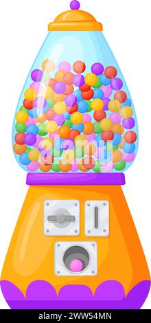 Icona cartoni animati Gumball Machine. Dispenser per gomma dolce colorata isolato su sfondo bianco Illustrazione Vettoriale