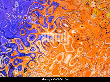 Turni astratti viola e arancione, motivi psichedelici immagine di sfondo colorata e vibrante. Foto Stock