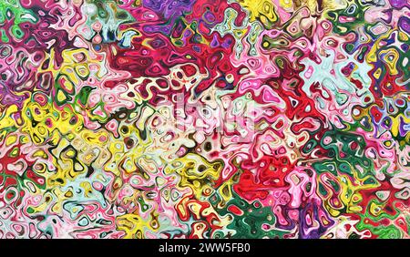 Vortici astratti multicolori e motivi psichedelici immagine di sfondo colorata e vibrante. Foto Stock