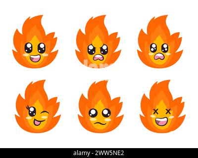 colore arancione fuoco carattere espressione sorriso ridere felice triste blink eye e gesto allegro Illustrazione Vettoriale