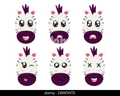 testa bianca nera zebra espressione del personaggio sorriso sorriso sorriso felice triste blink eye e gesto allegro Illustrazione Vettoriale