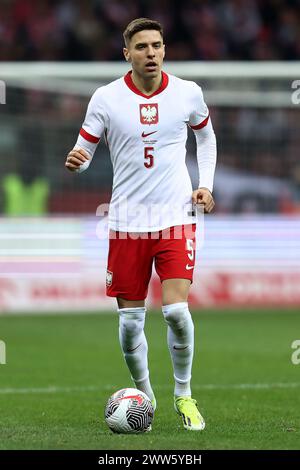 Varsavia, Pologne. 25 febbraio 2024. Jan Bednarek della Polonia durante la partita di calcio di UEFA Euro 2024, play-off tra Polonia ed Estonia il 21 marzo 2024 allo stadio PGE Narodowy di Varsavia, Polonia - foto Piotr Matusewicz/DPPI Credit: DPPI Media/Alamy Live News Foto Stock