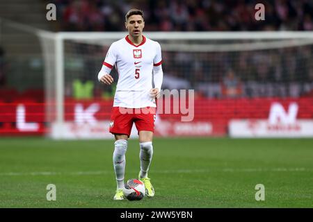 Varsavia, Pologne. 25 febbraio 2024. Jan Bednarek della Polonia durante la partita di calcio di UEFA Euro 2024, play-off tra Polonia ed Estonia il 21 marzo 2024 allo stadio PGE Narodowy di Varsavia, Polonia - foto Piotr Matusewicz/DPPI Credit: DPPI Media/Alamy Live News Foto Stock