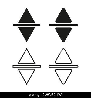 Illustrazione vettoriale di quattro icone triangolari, due riempite e due delimitate, intersecate da una linea orizzontale. EPS 10. Illustrazione Vettoriale
