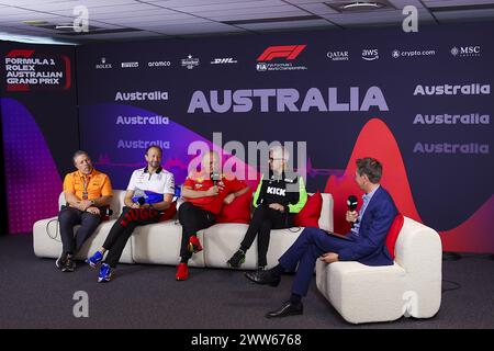 BROWN Zak (usa), CEO di McLaren Racing, Portrait, BAYER Peter, CEO di Visa Cash App RB F1 Team, Portrait, VASSEUR Frederic (fra), Team Principal & General Manager della Scuderia Ferrari, Portrait, ALUNNI BRAVI Alessandro (ita), Managing Director di Sauber Group & Team Representative, ritratto durante la Formula 1 Rolex Australian Grand Prix 2024, 3° round del Campionato del mondo di Formula 1 2024 dal 22 al 24 marzo 2024 sull'Albert Park Circuit, a Melbourne, Australia Foto Stock