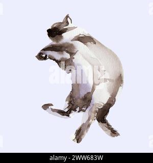 Schizzo astratto di gatto, macchie di animali, forme bellissime, tavolozza di colori pastello. Illustrazione acquerello di animali che dormono e che giace. Foto Stock