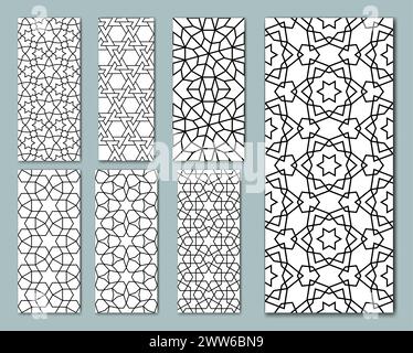 Collezione di sfondo islamico con stile arabo tradizionale. Sono impostati pattern senza giunture per cartoncino, sfondo, tessuto o design astratto. Ornamento musulmano. Illustrazione Vettoriale