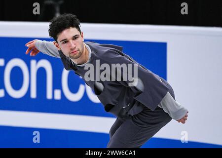 Montreal, Canada. 21 marzo 2024. MONTREAL, CANADA - 21 MARZO 2024: Luc Economides (fra) durante i Campionati mondiali di pattinaggio di figura ISU al Bell Centre On di Montreal, Canada. (Foto di David Kirouac/Orange Pictures) credito: Orange Pics BV/Alamy Live News Foto Stock