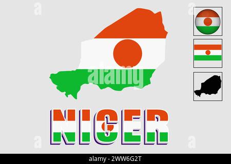 Flag e mappa Niger in un grafico vettoriale Illustrazione Vettoriale