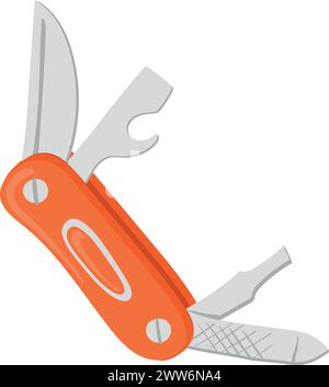 Icona del cartone animato coltellino svizzero. Apparecchiatura tascabile isolata su sfondo bianco Illustrazione Vettoriale