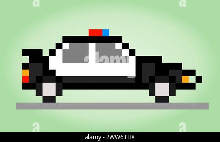 pixel di auto di polizia a 8 bit. Per le risorse di gioco e i modelli Cross Stitch nelle illustrazioni vettoriali. Illustrazione Vettoriale