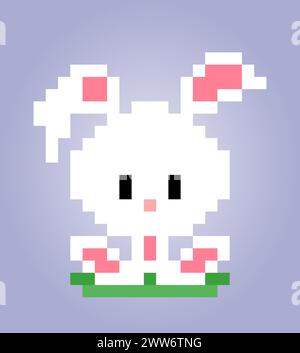 8 bit pixel coniglio. Animali per risorse di gioco e schemi di cucitura incrociata nelle illustrazioni vettoriali. Illustrazione Vettoriale