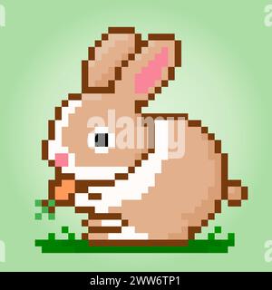 8 bit pixel coniglio. Animali per risorse di gioco e schemi di cucitura incrociata nelle illustrazioni vettoriali. Illustrazione Vettoriale