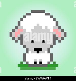 8 bit pixel di pecora. Animale per risorse di gioco e schema di cucitura incrociata, nell'illustrazione vettoriale Illustrazione Vettoriale