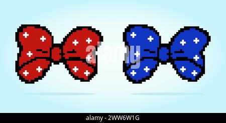 8 bit di nastri regalo colorati. Accessori per le risorse di gioco e i motivi di cucitura incrociata nelle illustrazioni vettoriali. Illustrazione Vettoriale