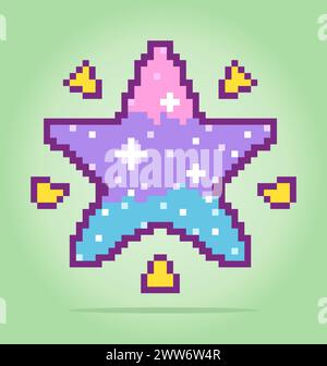 pixel a 8 bit di adorabile stella, per le risorse di gioco e i motivi di cucitura incrociata nelle illustrazioni vettoriali. Illustrazione Vettoriale