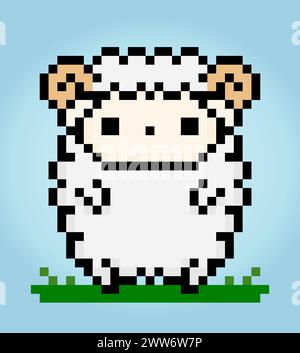 8 bit pixel di pecora. Pixel animali per le risorse di gioco e i pattern di Unione incrociata nelle illustrazioni vettoriali. Illustrazione Vettoriale