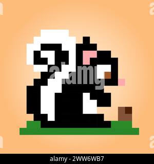 pixel skunk a 8 bit. Pixel animale per le risorse di gioco e i pattern di cucitura incrociata, nelle illustrazioni vettoriali Illustrazione Vettoriale