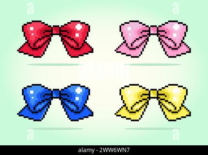 8 bit di nastri regalo colorati. Accessori per le risorse di gioco e i motivi di cucitura incrociata nelle illustrazioni vettoriali. Illustrazione Vettoriale