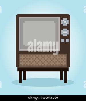 Televisione classica con pixel a 8 bit in illustrazione vettoriale per le risorse di gioco. Pixel Art. TV vintage Illustrazione Vettoriale