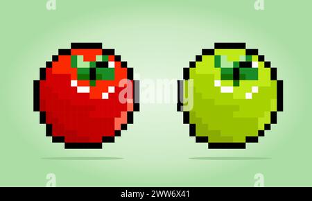 pomodoro a 8 bit. Verdure in illustrazioni vettoriali per le risorse di gioco e i motivi a punti incrociati. Illustrazione Vettoriale