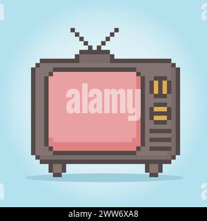 Televisione classica con pixel a 8 bit in illustrazione vettoriale per le risorse di gioco. Pixel Art. TV vintage Illustrazione Vettoriale