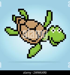 Tartaruga a 8 bit. Pixel animali nell'illustrazione vettoriale per la risorsa di gioco o il motivo a punti incrociati. Illustrazione Vettoriale
