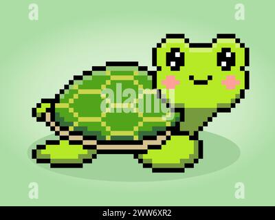 Tartaruga a 8 bit. Pixel animali nell'illustrazione vettoriale per la risorsa di gioco o il motivo a punti incrociati. Illustrazione Vettoriale