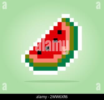 8 bit pixel di anguria di strato. pixel fruit per icone di gioco. Figura Schema di giunzione trasversale vettoriale Illustrazione Vettoriale