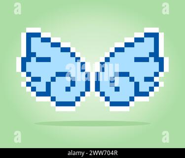 8 bit di pixel di ali d'angelo nelle illustrazioni vettoriali per le risorse di gioco o i pattern di cucitura incrociata Illustrazione Vettoriale