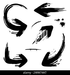 freccia disegnata a mano come schizzi di sangue. Frecce sottilissime Black Line Abstract Doodle in una grande collezione nell'illustrazione vettoriale Illustrazione Vettoriale