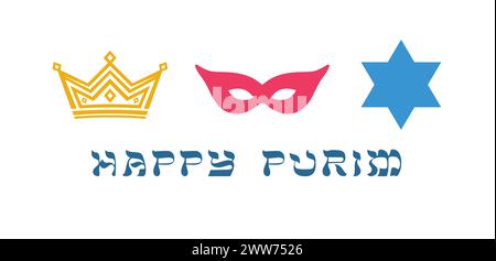 Banner orizzontale Purim con articoli per le feste. Design moderno. Stile minimalista. Concetto di biglietto d'auguri. Modello cartolina. Poster dei social media. Rete Illustrazione Vettoriale