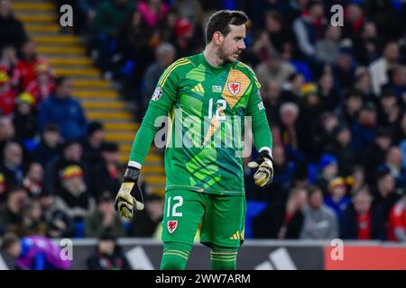 Cardiff, Galles. 21 marzo 2024. Il portiere Danny Ward del Galles durante la semifinale di UEFA EURO 2024 tra Galles e Finlandia al Cardiff City Stadium di Cardiff, Galles, Regno Unito, il 21 marzo 2024. Crediti: Duncan Thomas/Majestic Media. Foto Stock