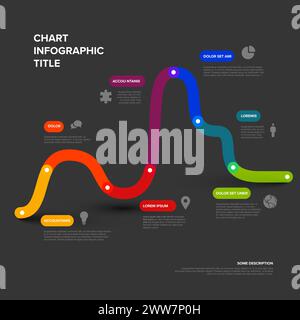 Semplice modello timeline grafico costituito da segmenti di linea spessi colore arcobaleno. Modello multifunzionale di infochart che mostra le tappe principali o i progressi importanti Illustrazione Vettoriale