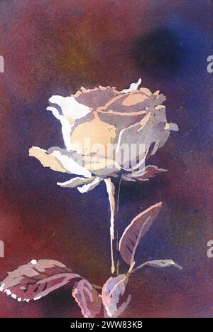 Pittura ad acquerello colorato bianco rosa decorazione floreale per la casa piccolo dipinto a mano Foto Stock