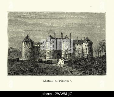 Illustrazione d'epoca dello Chateau de Peronne, castello nel comune di Péronne nel dipartimento francese della somme Foto Stock