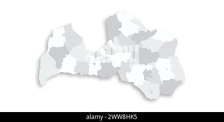 Lettonia mappa politica delle divisioni amministrative - comuni e città. Mappa vettoriale piatta vuota grigia con ombra esterna. Illustrazione Vettoriale