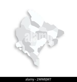 Montenegro mappa politica delle divisioni amministrative - comuni. Mappa vettoriale piatta vuota grigia con ombra esterna. Illustrazione Vettoriale