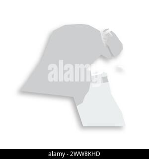 Mappa politica del Kuwait delle divisioni amministrative - governatorati. Mappa vettoriale piatta vuota grigia con ombra esterna. Illustrazione Vettoriale