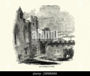 Illustrazione vintage del castello di Penshurst. Penshurst Place è un edificio storico vicino a Tonbridge, Kent. È la casa ancestrale della famiglia Sidney, ed è stato il luogo di nascita del grande poeta elisabettiano, cortigiano e soldato, Sir Philip Sidney. Foto Stock