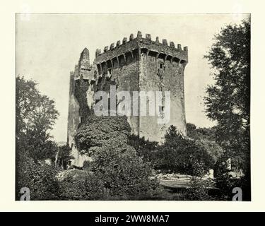 Foto antica del Castello di Blarney una roccaforte medievale a Blarney, vicino Cork, Irlanda. L'attuale ruscello fu costruito dalla dinastia MacCarthy di Muskerry, un ramo cadetto dei re di Desmond, e risale al 1446. 19th secolo Foto Stock